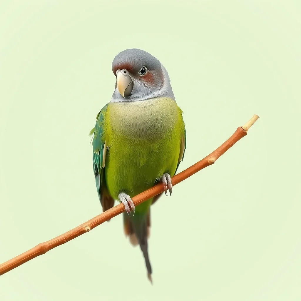 Illustration d'une perruche aymara, calotte gris-brun, poitrine grise, corps vert