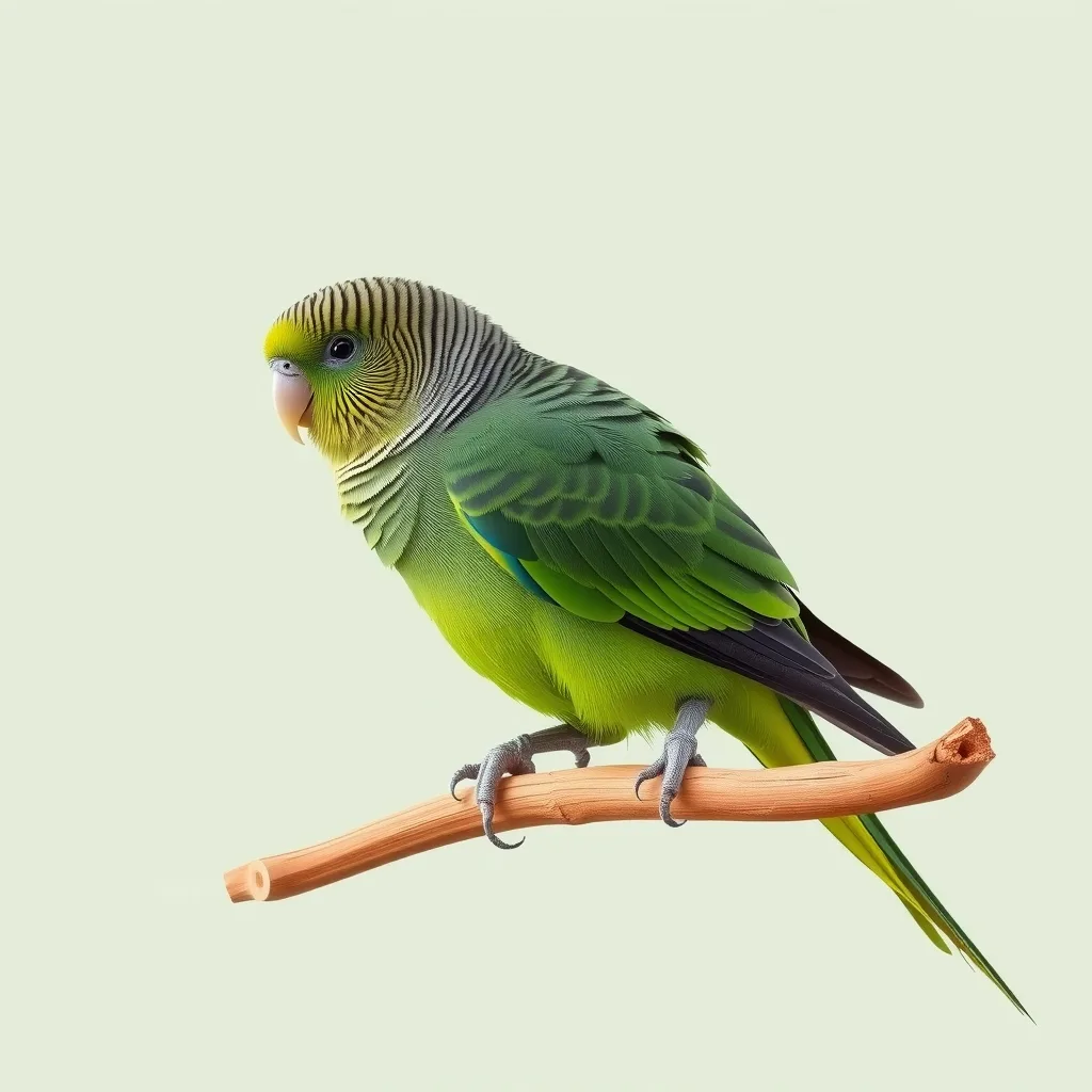 Illustration d'une perruche catherine verte au plumage finement barré de noir
