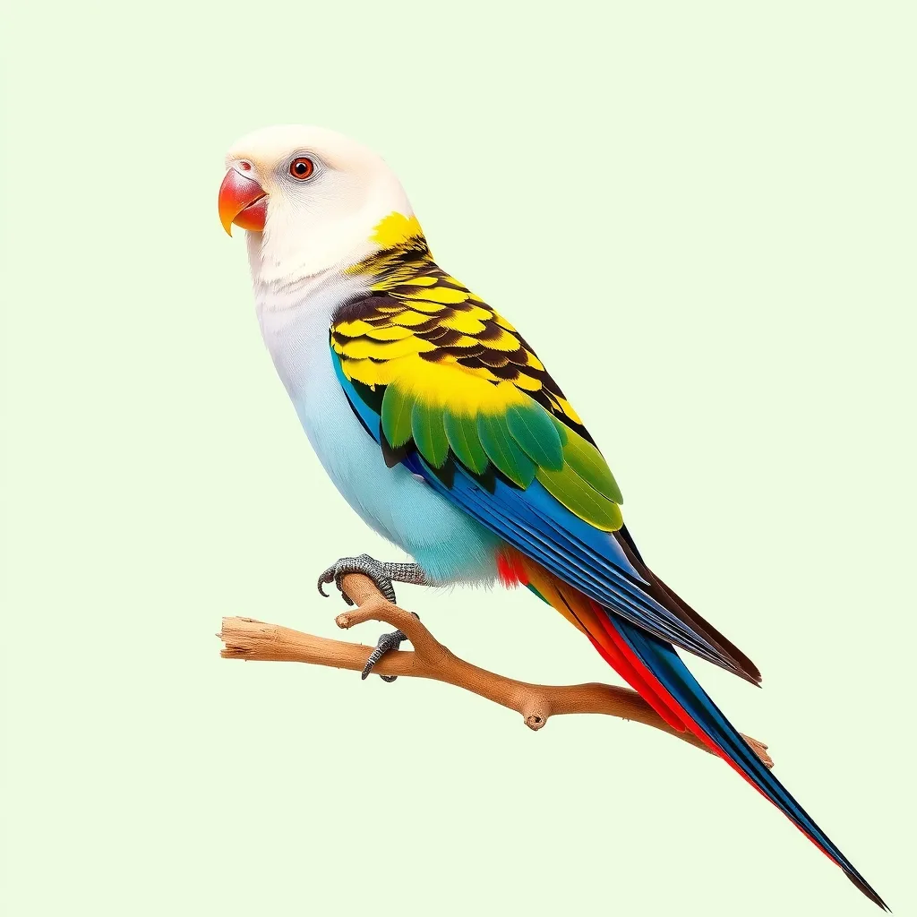Illustration d'une perruche à tête pâle, tête jaune pâle, ventre bleu clair, dos écaillé