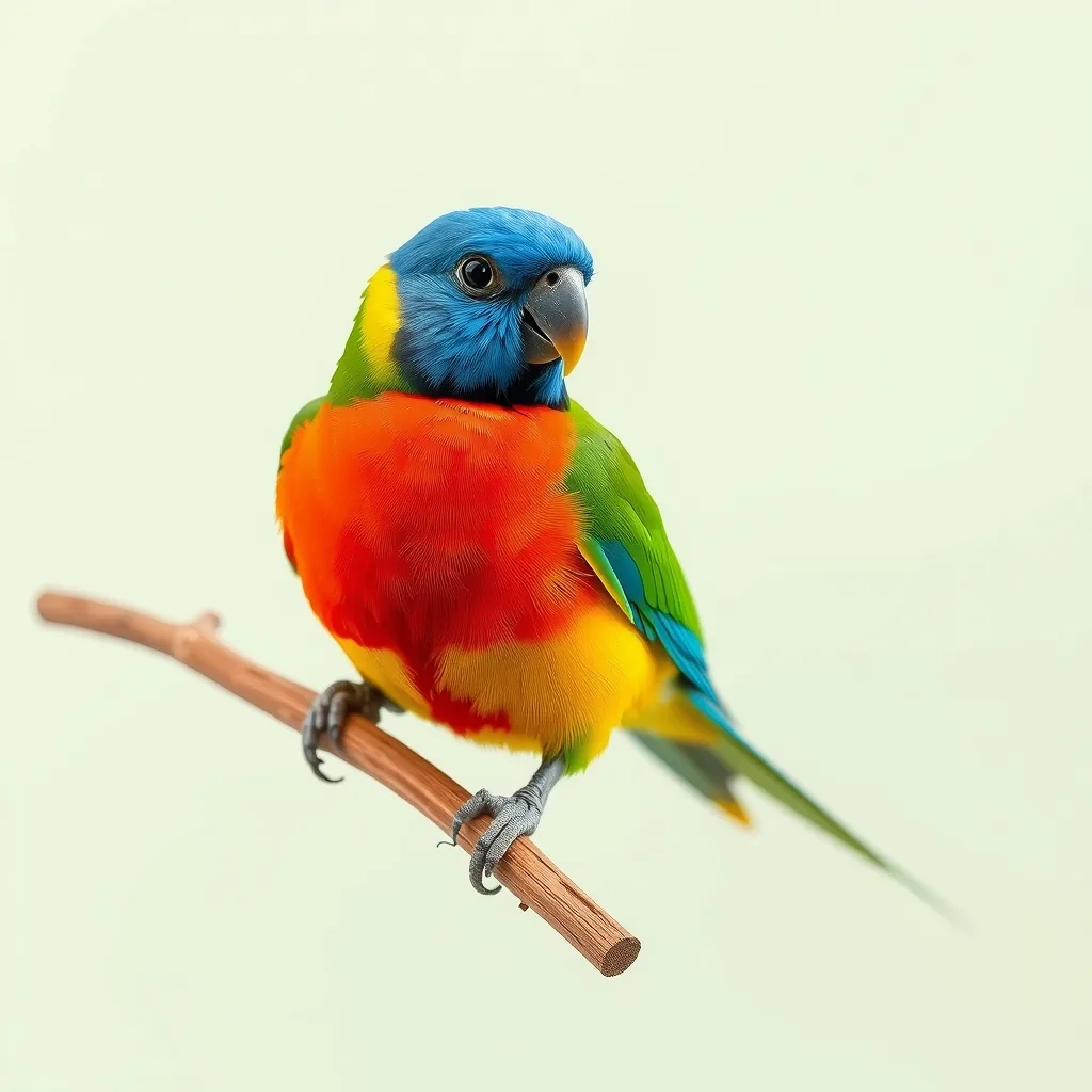 Illustration d'une perruche splendide mâle, tête bleu cobalt, poitrine rouge écarlate et ventre jaune
