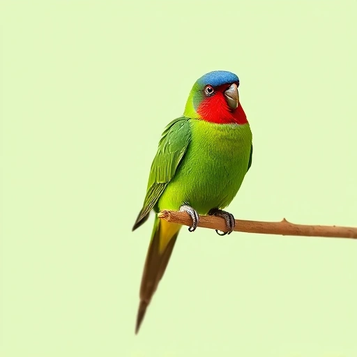 Illustration d'une perruche swift, vert vif, face rouge et longue queue fine