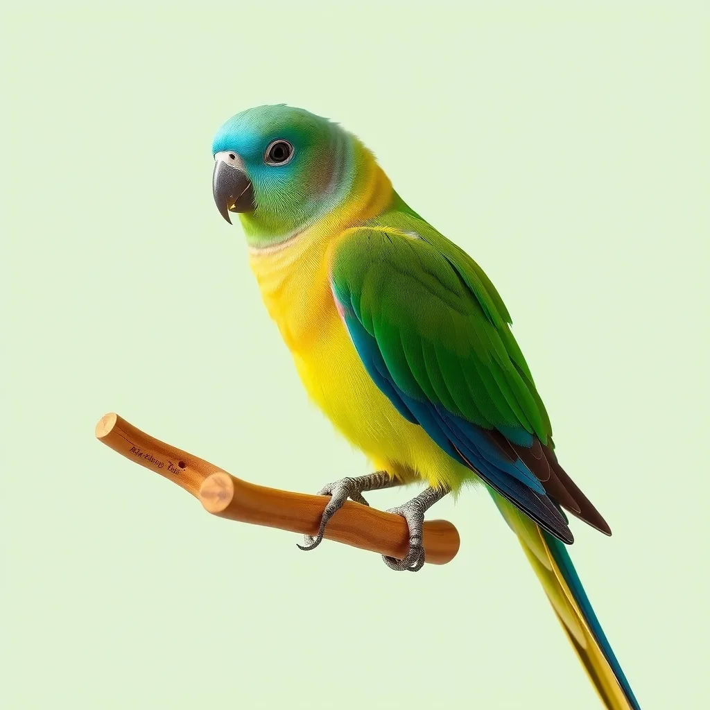 Illustration d'une perruche turquoisine mâle, face turquoise, ventre jaune et tache rouge sur l'épaule